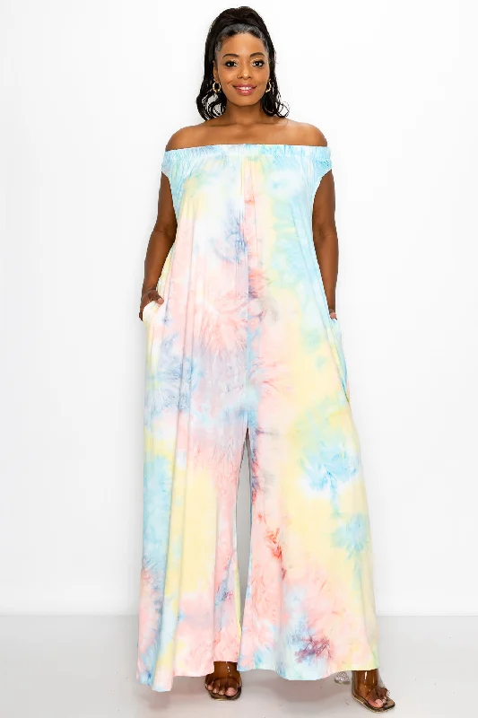 Modern Casual Clothing Tie Dye Wide Leg Pocket Jumpsuit