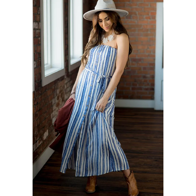 End Of Season Sale Striped Maxi Strapless Dress