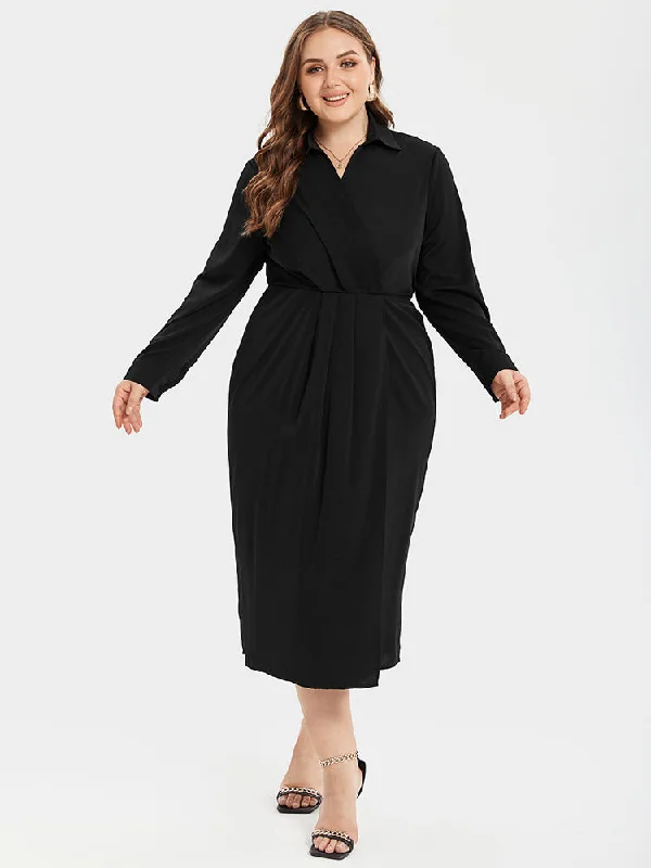 Women's Clothing For Outdoor Activities Solid Ruched Shirt Midi Dress