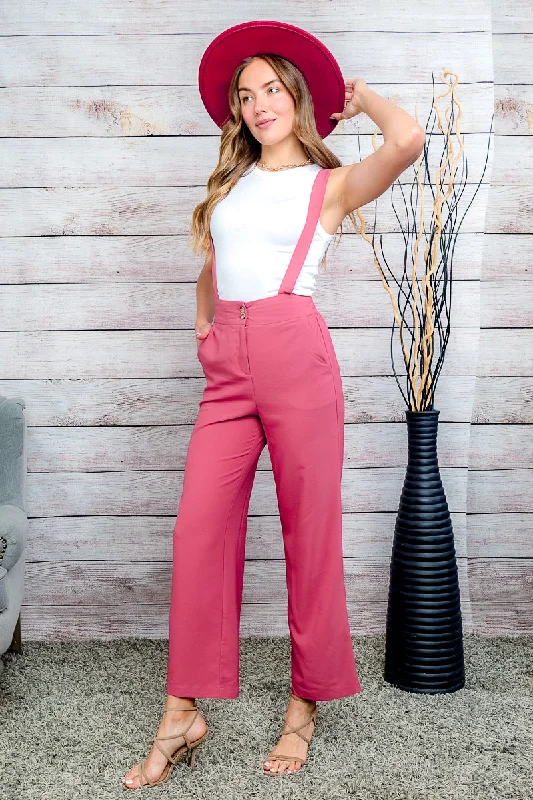 Casual Women's Clothing Online Jumpsuit Pants With Attached Suspenders 2 Pockets Front Closure and 2 Buttons (910602-CH589)