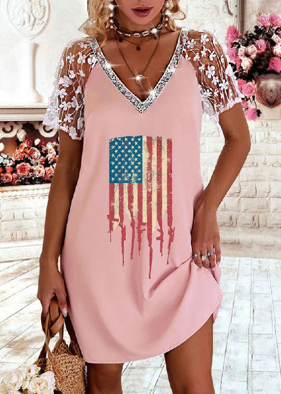 Stylish Clothes For Women Plus Size Pink V Neck Lace Patchwork Hollow Out Cotton Holiday Dress Short Sleeve Stylish Clothes For Women Plus Size Pink V Neck Lace Patchwork Hollow Out Cotton Holiday Dress Short Sleeve