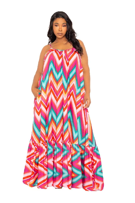 Women's High-Fashion Clothes Chevron Voluminous Maxi Dress