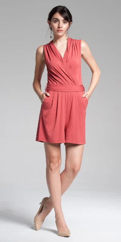 Women's Seasonal Wardrobe Clothing V-Neck Romper - Lt. Rust