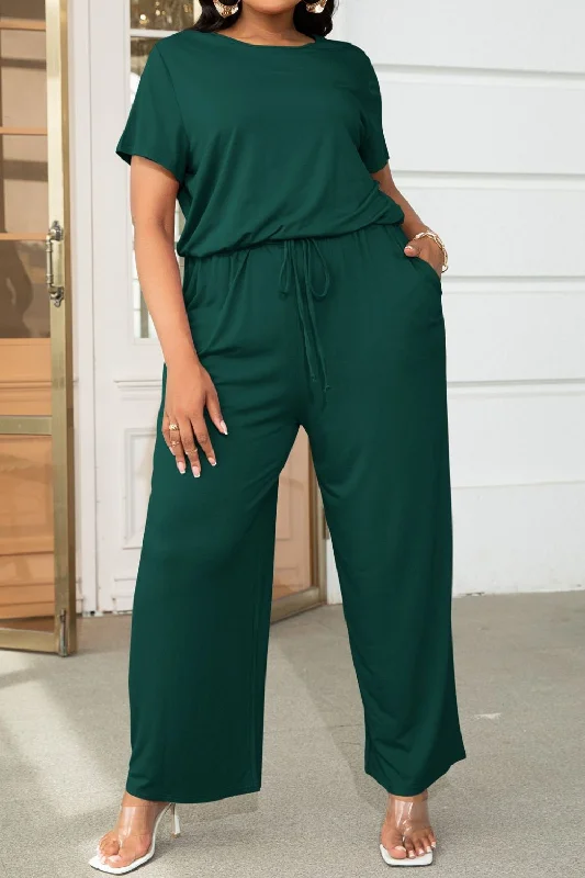 Women's Everyday Clothes Plus Size Drawstring Waist Short Sleeve Jumpsuit