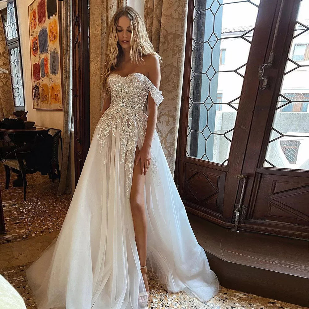 Women's Urban Clothing Sevintage Boho Wedding Dresses Crystal Beading Off the Shoulder Lace Appliques A-Line Wedding Gown Sweetheart Bridal Gown Women's Urban Clothing Sevintage Boho Wedding Dresses Crystal Beading Off the Shoulder Lace Appliques A-Line Wedding Gown Sweetheart Bridal Gown