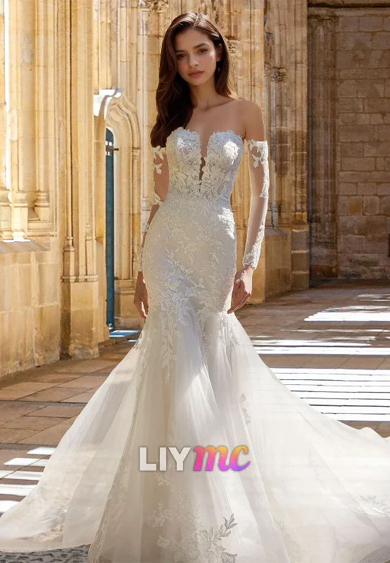 Women's Tops And Clothing V-Neck Sleeveless Lace Appliques Mermaid Wedding Dress