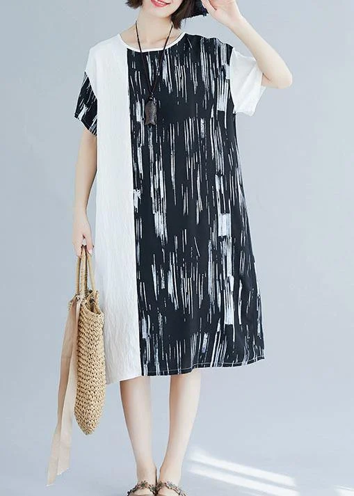 Women's Clothing Sets French patchwork cotton linen clothes Women pattern black Dresses summer
