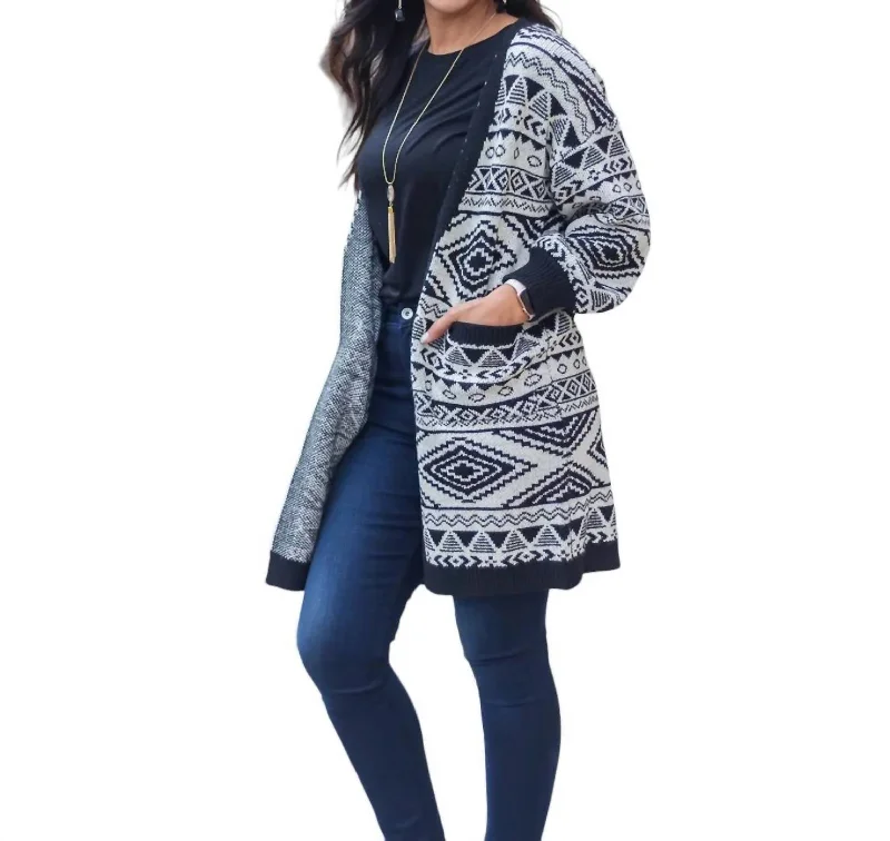 Women's Clothing For Everyday Wear Let's Cozy Up Sweater Cardigan With Pockets In White/black