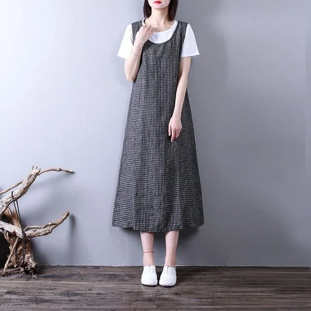 Comfortable Lounge Clothing Plus Size Plaid Overall Dress