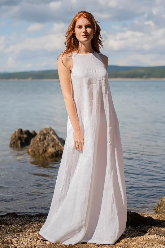 Formal Clothing For Women Minimalist Linen Dress in White