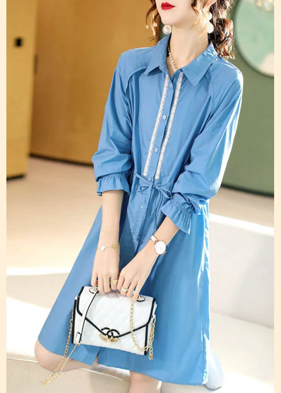 Sustainable Fashion Clothing For Women Boho Blue PeterPan Collar fashion Cotton Dress Spring Sustainable Fashion Clothing For Women Boho Blue PeterPan Collar fashion Cotton Dress Spring