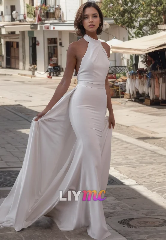 Women's Sporty Clothes Halter Sleeveless Backless Sweep Train Mermaid Wedding Dress Dress Women's Sporty Clothes Halter Sleeveless Backless Sweep Train Mermaid Wedding Dress Dress