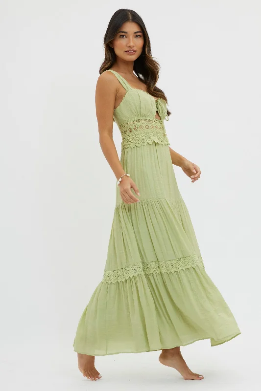 Best Sellers Libby Crochet Lace Waist Maxi Dress Green