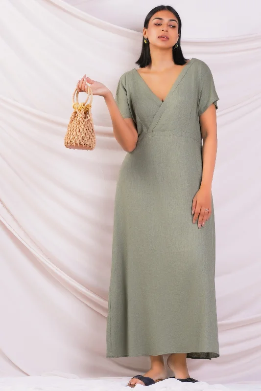 Women's Casual Wear Clothing V Neck Linen Maxi Dress
