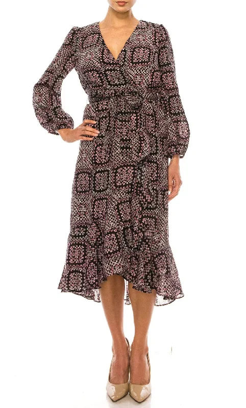 Exclusive Discount Maison Tara 95611M - Faux Wrap Long Sleeve Dress