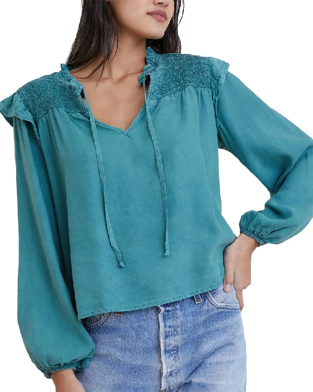 Affordable Women's Clothes Bella Dahl Long Sleeve Smocked Ruffle Pullover