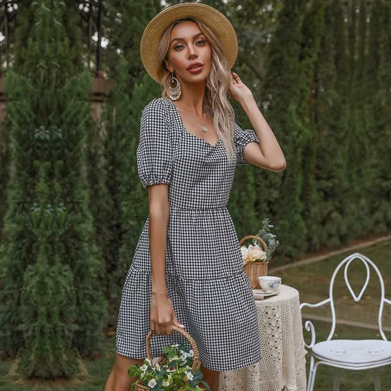 Women's Fashionable Clothing Sets KittenAlarm - New V-Neck Lace Short-Sleeved Dress