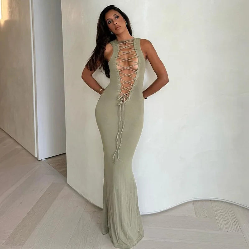 Women's Tops And Clothing Bandage Hollow Out Fashion Sleeveless Lace-Up Slim Patchwork Maxi Dress Women's Tops And Clothing Bandage Hollow Out Fashion Sleeveless Lace-Up Slim Patchwork Maxi Dress