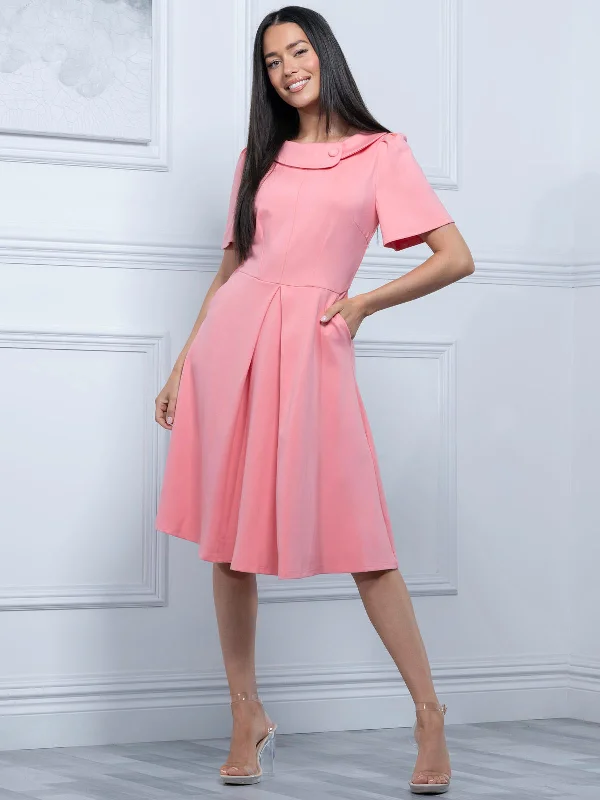Women's Clothes For The Office Sophia Button Collar Dress, Peach