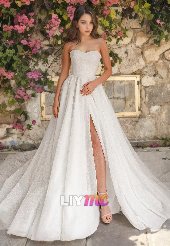 Women's Elegant Clothing Sets Sweetheart Strapless Pleated A-Line Wedding Dress