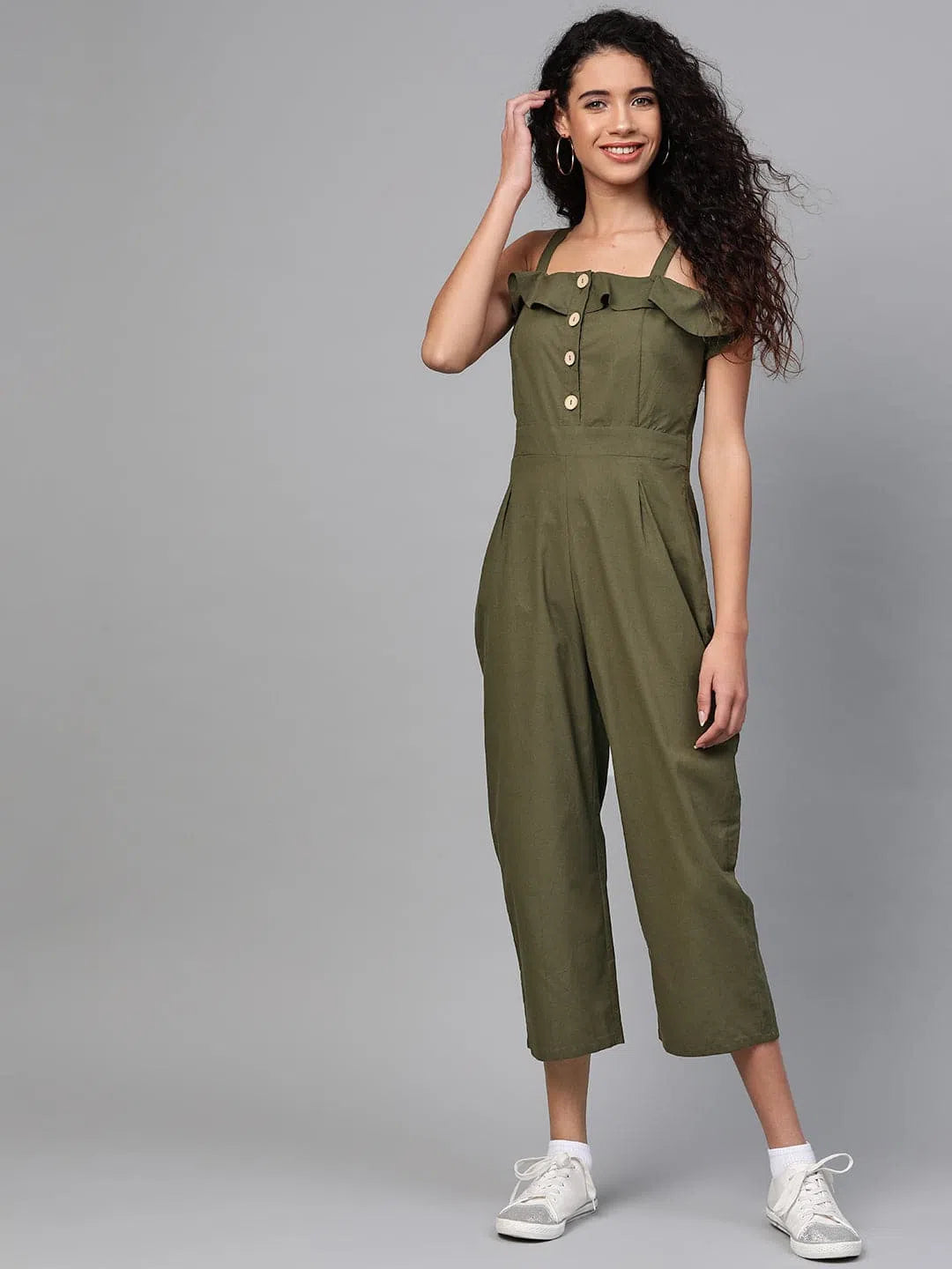 Versatile Style Wardrobe Women Solid Olive Jumpsuits & Sets