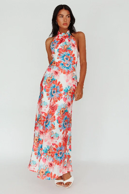 Fashionable Casual Tops Shana Halterneck Maxi Dress Flowers Pink