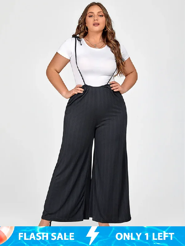 Clothes Of Woman Plus Black Spaghetti Strap Wide Leg Jumpsuit Without Tees