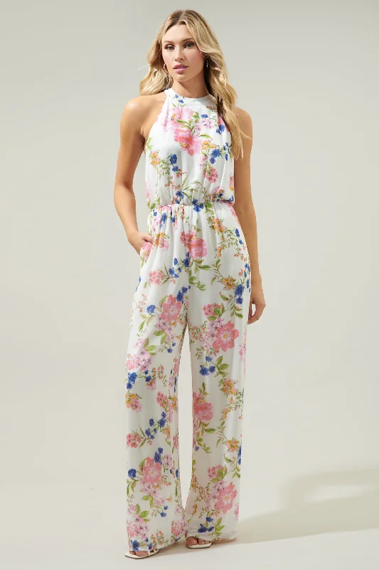 Plus-Size Women's Clothing Wildheart Floral Merci Tie Back Wide Leg Jumpsuit