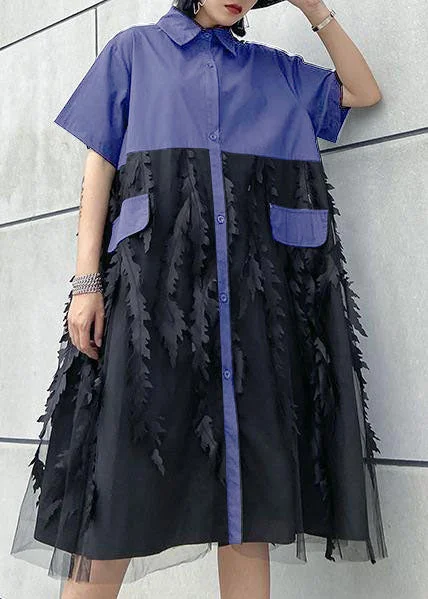 Flash Sales This Week Beautiful lapel tulle Cotton summer clothes For Women Shape Purple Dress