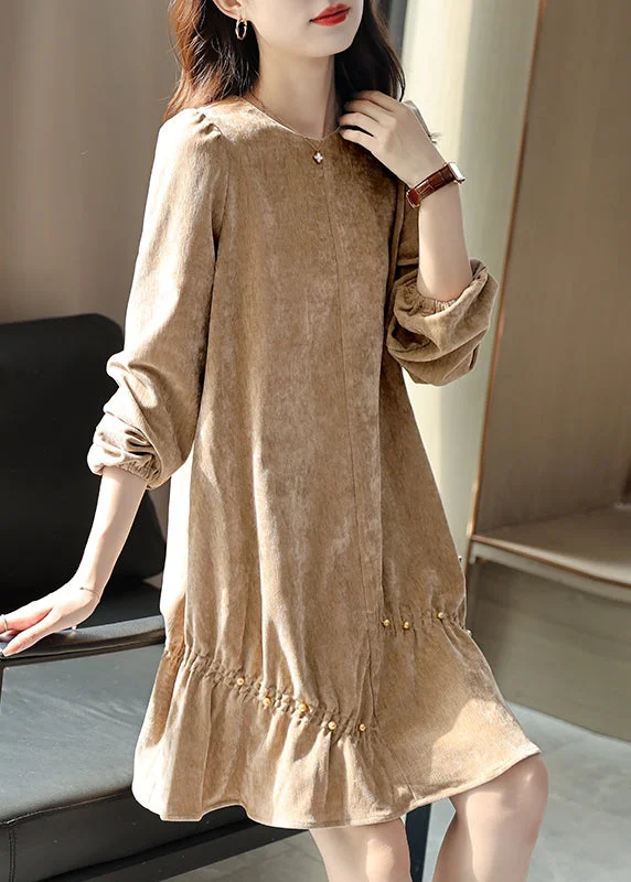 Charming Everyday Clothing For Women Casual Khaki Wrinkled Nail Bead Velour Mid Dresses Spring Charming Everyday Clothing For Women Casual Khaki Wrinkled Nail Bead Velour Mid Dresses Spring