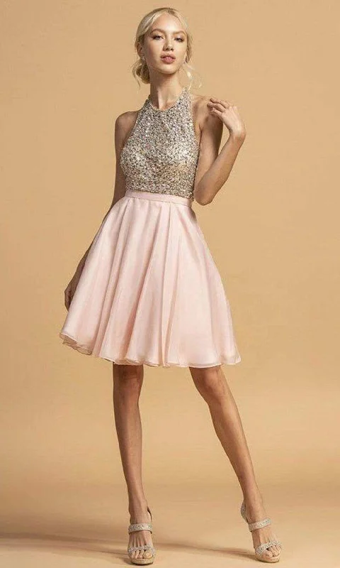 Festival Fashion Aspeed Design - S2140 Beaded Halter A-Line Dress