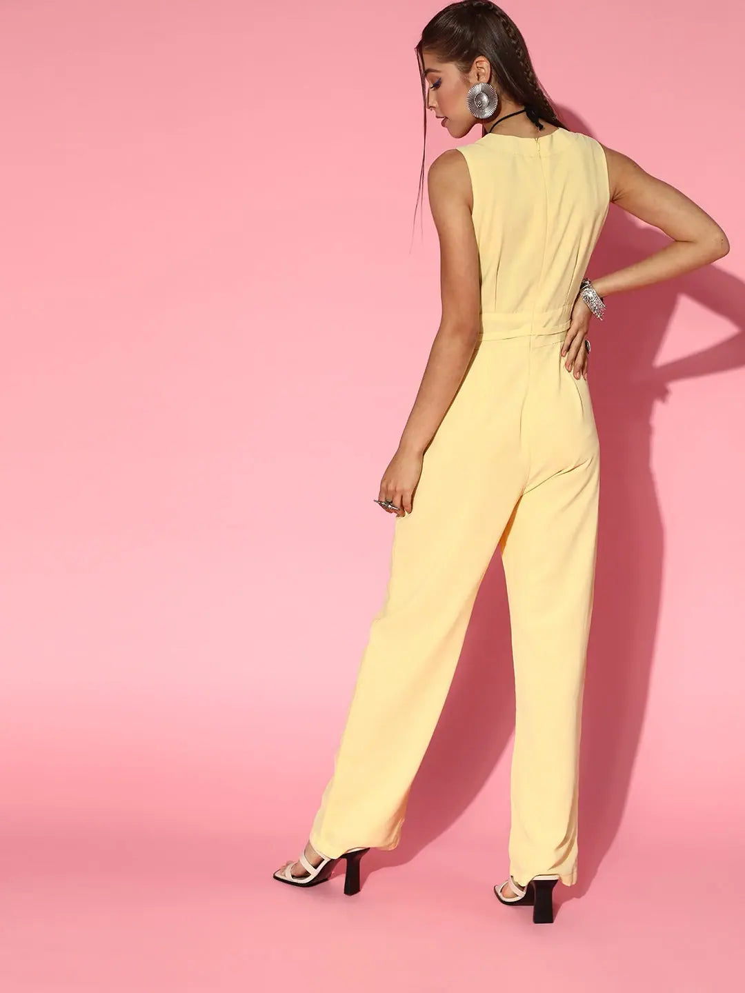 Workwear Fashion for Women Ahika Women Bright Yellow Solid Jumpsuit