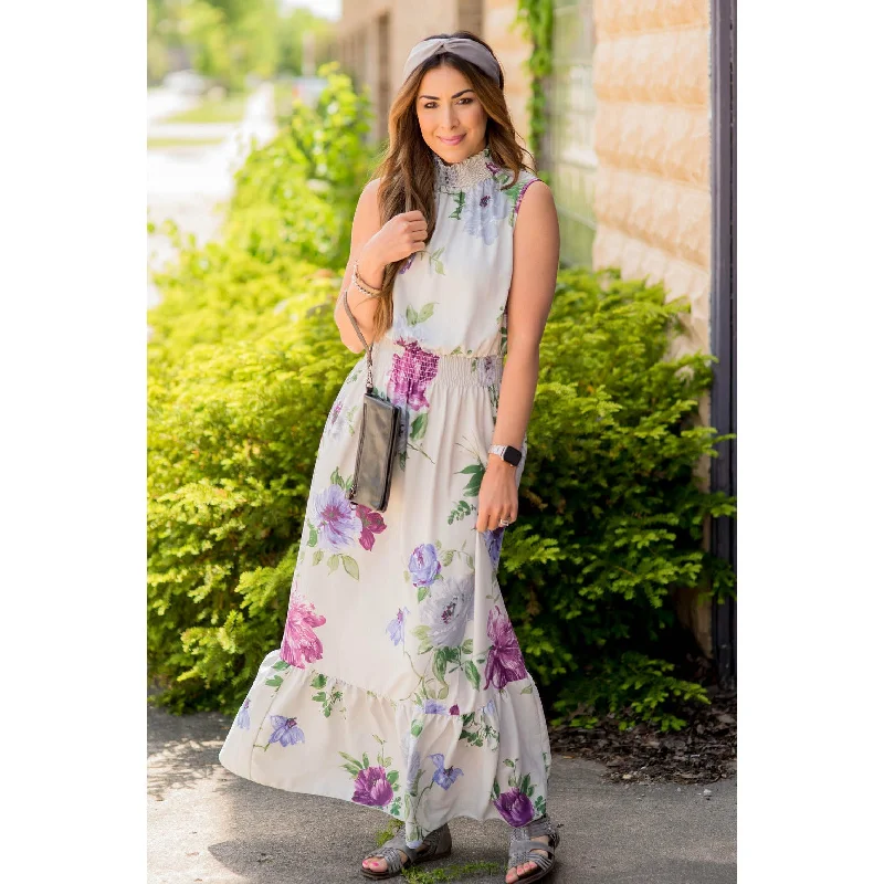 Trendsetter's Closet Large Floral Ruffle Trim Tank Maxi