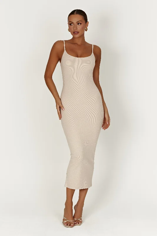 Trendy Pulse Alexis Ribbed Cami Midi Dress - Cream