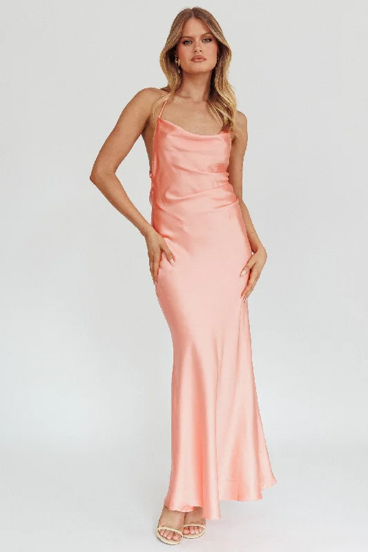 Trend Setting Threads Palma Low Back Strappy Maxi Dress Peach