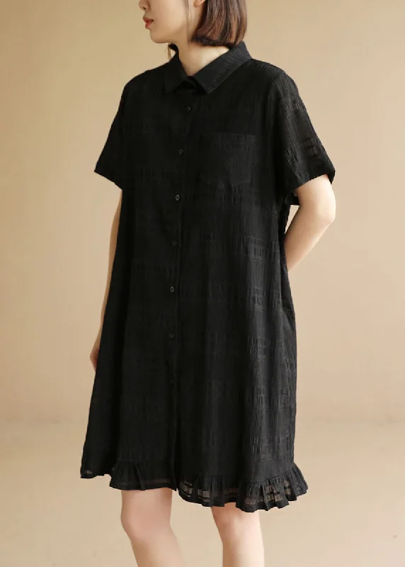 Women's Athletic Clothes Bohemian Black Peter Pan Collar Patchwork Ruffles Holiday Dress Short Sleeve Women's Athletic Clothes Bohemian Black Peter Pan Collar Patchwork Ruffles Holiday Dress Short Sleeve