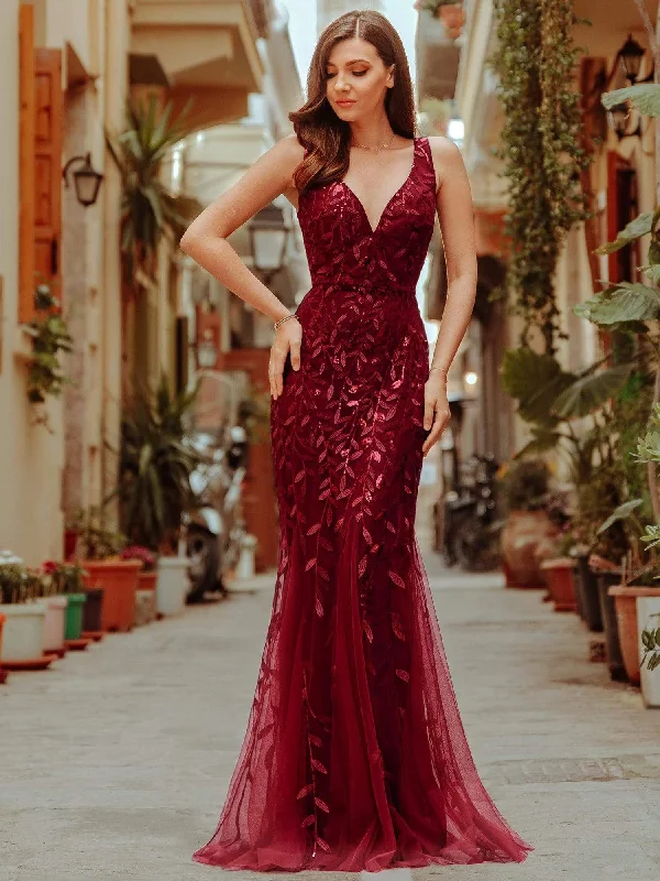 Women's Vacation Clothes Women's Double V-Neck Fishtail Seuqin Prom Dress