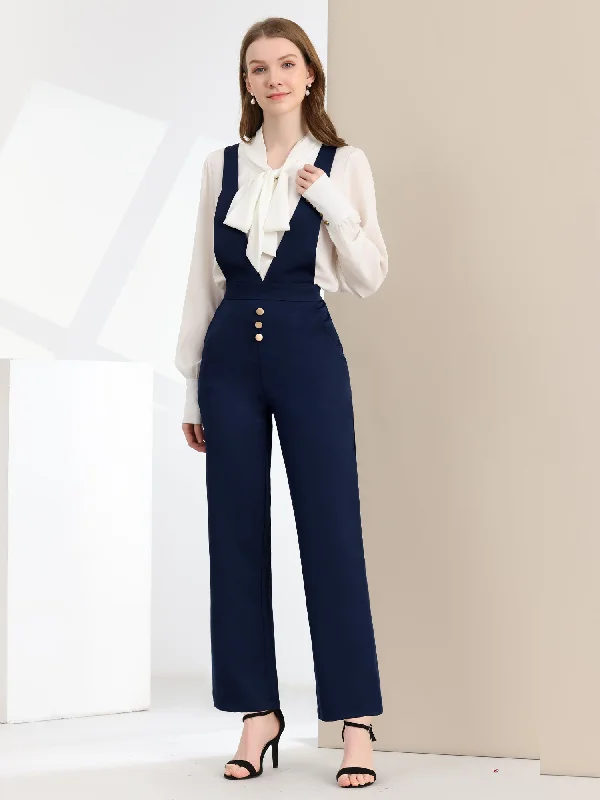 Trend Leading Collection Overalls Wide Leg Pants Slant Pocket Long Suspenders Jumpsuit