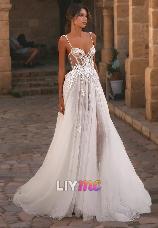 Women's Clothes For Work Sweetheart Sleeveless Appliques Tulle Sheer A-Line Beach Wedding Dress Women's Clothes For Work Sweetheart Sleeveless Appliques Tulle Sheer A-Line Beach Wedding Dress