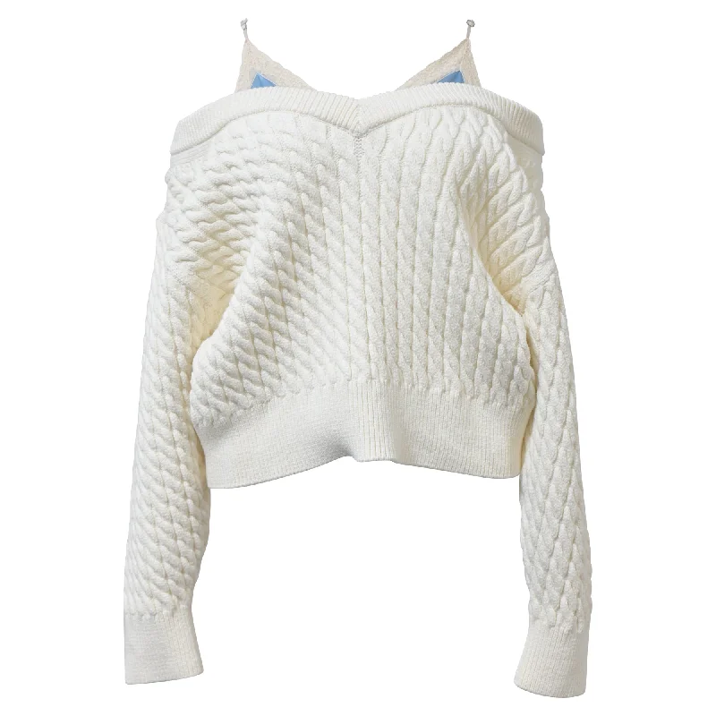 Charming Everyday Clothing For Women Alexander Wang.T Off-Shoulder Cable Knit Jumper in Ecru Cotton Charming Everyday Clothing For Women Alexander Wang.T Off-Shoulder Cable Knit Jumper in Ecru Cotton