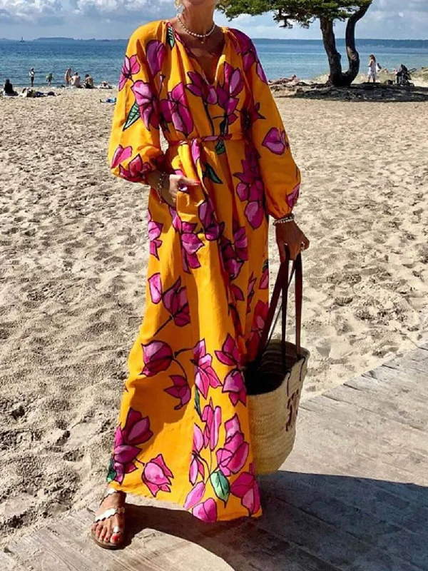Women's Urban Clothing Printed V-Neck Stylish Holiday Beach Dresses