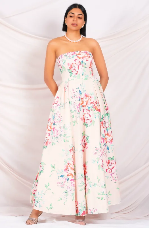 Women's Outerwear Clothing Strapless Floral Maxi Dress