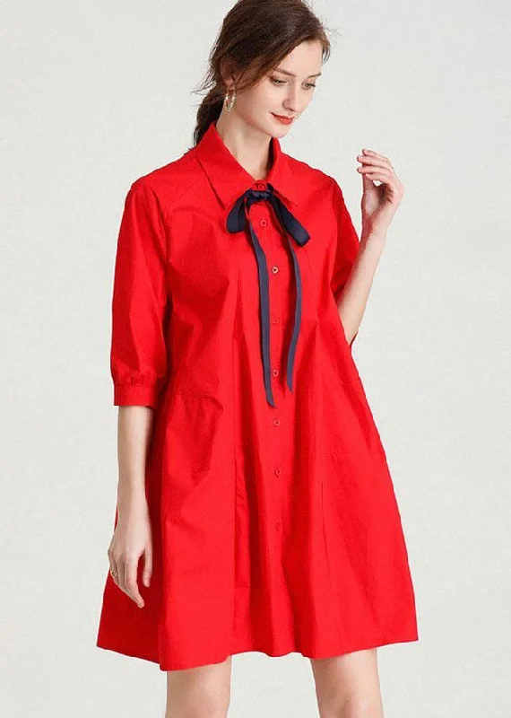 Women's Relaxed Clothes French Red elegant slim fit Summer Cotton Half Sleeve Party Dress Women's Relaxed Clothes French Red elegant slim fit Summer Cotton Half Sleeve Party Dress