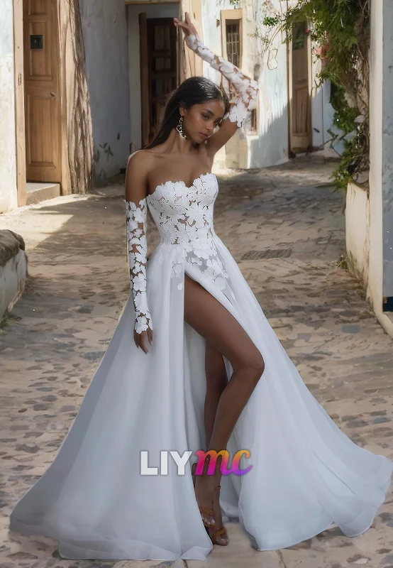 Chic Clothes For Women Sweetheart Strapless Appliques Tulle A-Line Wedding Dress