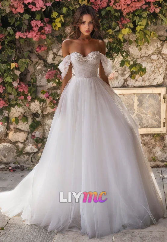 Women's Casual Wear Clothing Off-Shoulder Strapless Tulle Beaded A-Line Wedding Dress Women's Casual Wear Clothing Off-Shoulder Strapless Tulle Beaded A-Line Wedding Dress
