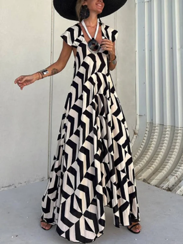 Affordable Fashion Clothing For Women Fresh Unique Ethnic Print Graceful Ruffle Sleeve A-line Maxi Dress Affordable Fashion Clothing For Women Fresh Unique Ethnic Print Graceful Ruffle Sleeve A-line Maxi Dress