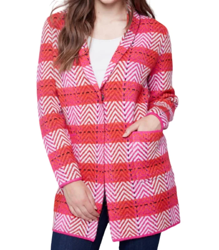Women's Occasion Wear Clothes Shawl Neck Jaquard Cardigan In Orchid