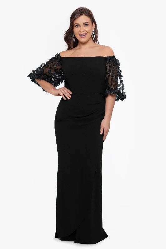 Must Haves Plus "Melanie" 3D Floral Sleeve Scuba Crepe Gown