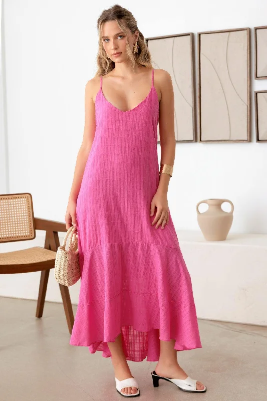 Women's Occasion Wear Clothes Pin-Stripe Detailing Button Back Cami Dress