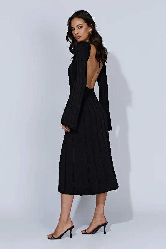 Flash Sales Today Juniper Flare Sleeve Knit Midi Dress - Black